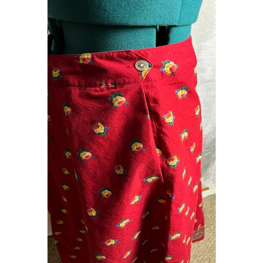 Ralph Lauren Asymmetrical Midi Skirt Size 12 Red Floral Rose Cottage Country - Picture 5 of 8